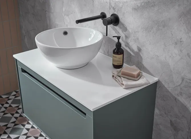 Tavistock Acumen 800mm Matt Viridian Green wall hung vanity with vessel basin