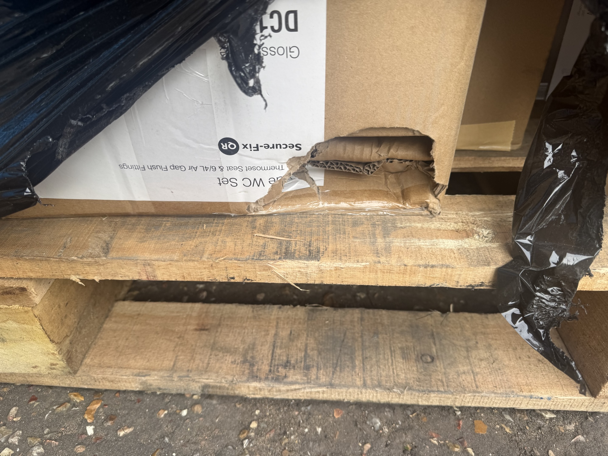 Close-up of forklift damage on Tavistock pallet