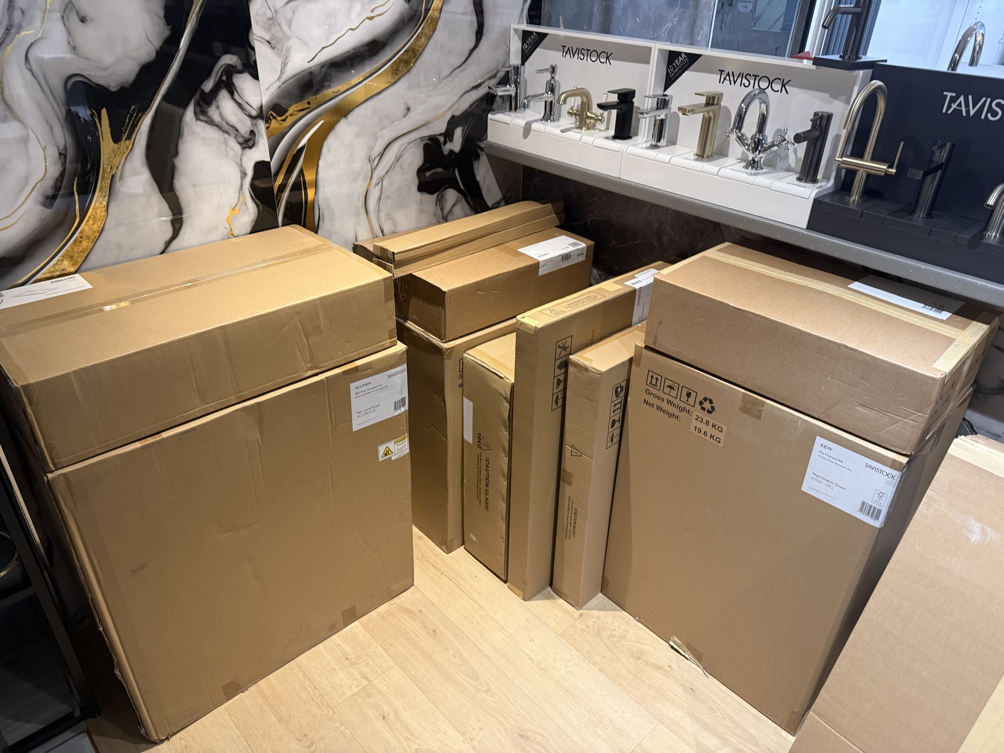 All boxes inside the showroom